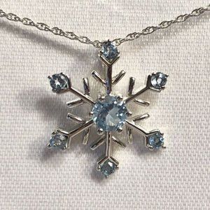 Blue Topaz Snowflake Pendant Necklace in Sterling